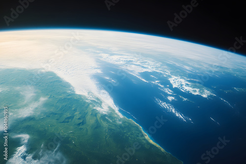 breathtaking view of Earths continents and oceans, showcasing vibrant blues of oceans and lush greens of land. This captures beauty and vastness of our planet from space, evoking sense of wonder and