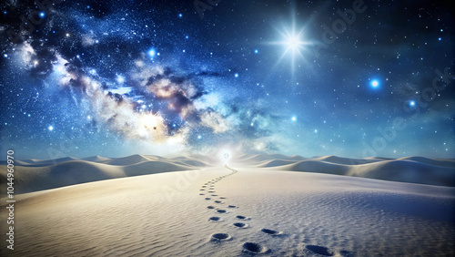 Journey Footprints [in Snow or Sand] [Pilgrimage Symbol for Las Posadas] [Under Starlit Sky of Hope and Faith]