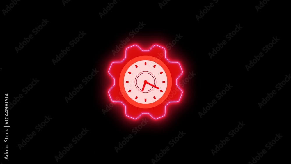 Fototapeta premium Neon clock isolated, counting down analog clock symbol, Glowing neon clock