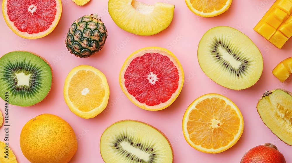 Pattern of colorful tropical fruits on a pastel background Pattern of colorful tropical fruits on a pastel background
