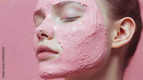 Pink Clay Face Mask Application for Skincare Routine Generative AI