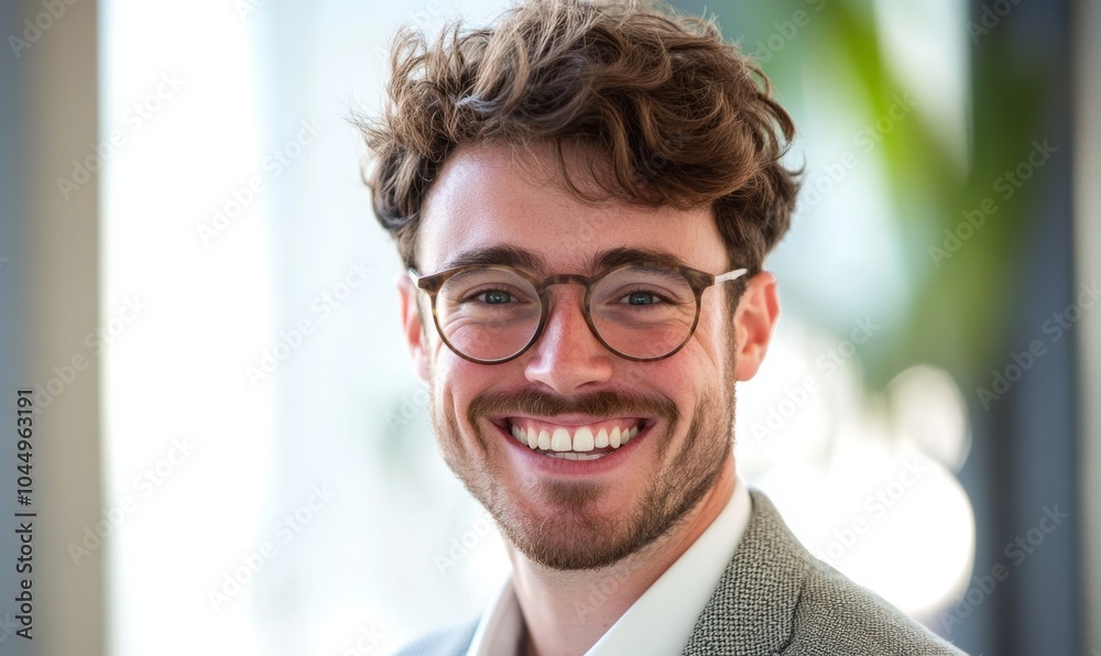 Portrait of a Young Laughing Successful Businessman in Modern Office Generative AI Portrait of a Young Laughing Successful Businessman in Modern Office Generative AI