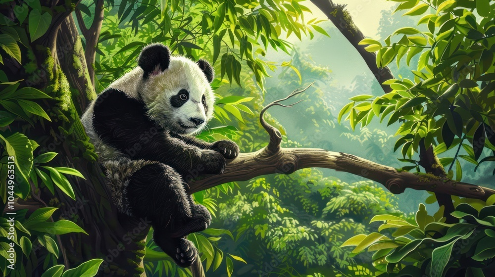 Obraz premium A Curious Panda in a Lush Forest