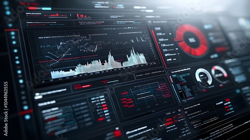 Corporate Business Intelligence Dashboard featuring 3D virtual data groups abstract technology interface