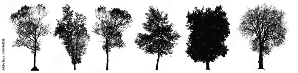 Fototapeta premium A collection of tree silhouettes of various species