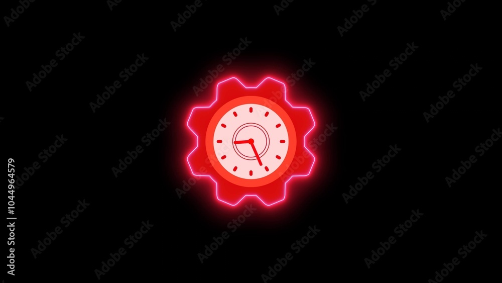 Fototapeta premium Neon clock isolated, counting down analog clock symbol, Glowing neon clock