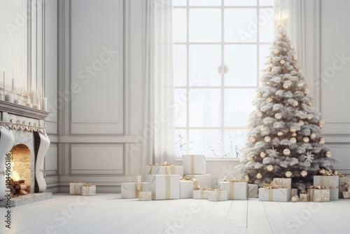 Christmas tree christmas fireplace white.