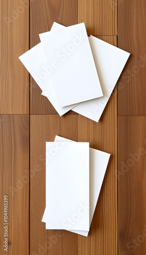 Brochures with blank cover on wooden background, top view. Mock up for design isolated with white highlights, png photo