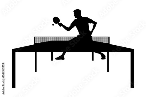 Silhouette of a male athlete playing ping pong, vector illustration