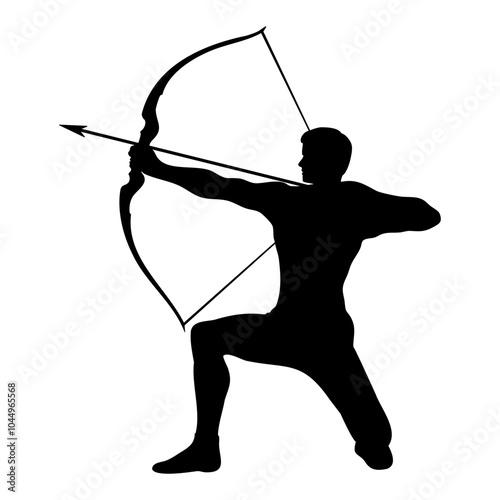Silhouette of a businessman targeting for success with bow and arrow