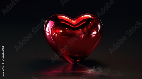 Red Heart with Reflection on Black Background