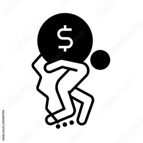 Debt Burden Icon – Person Carrying a Heavy Ball and Chain Shaped Like a Dollar Sign