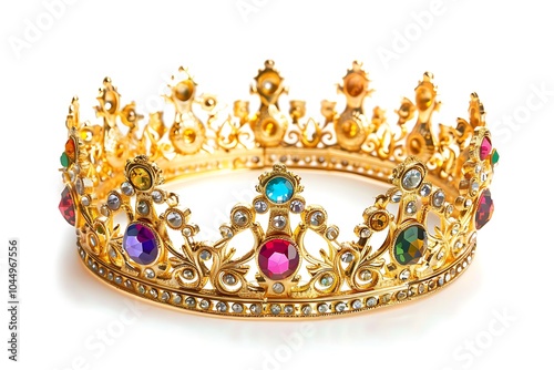 Gold crown with gems isolated on white background