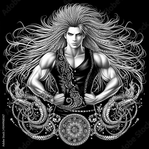 A fantasy warrior facing a ...