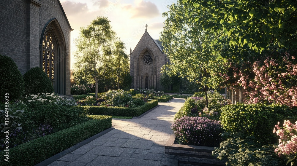 Serene Garden Pathway by Historic Architecture Serene Garden Pathway by Historic Architecture