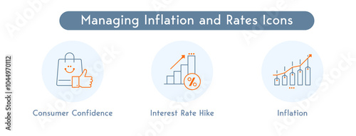 Managing Inflation and Rates Icons: Inflation, Interest Rate Hike, Consumer Confidence