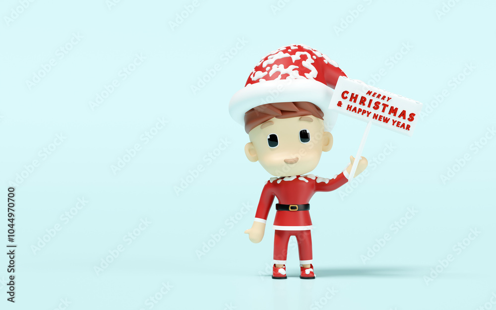santa claus hand holding a sign merry christmas and happy new year isolated on blue background. 3d render illustration santa claus hand holding a sign merry christmas and happy new year isolated on blue background. 3d render illustration