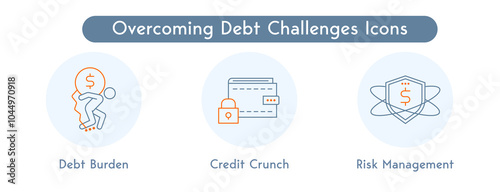 Overcoming Debt Challenges Icons: Debt Burden, Credit Crunch, Risk Management