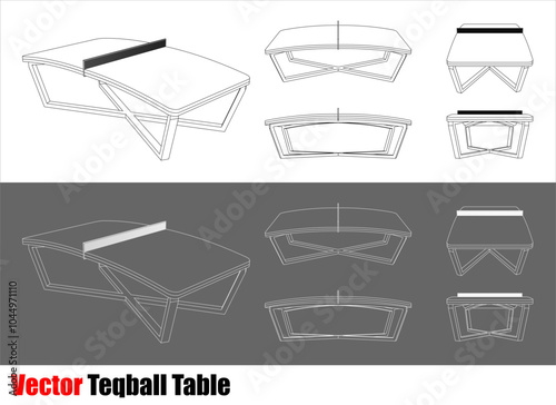 Vector Teqball table technical drawing line blueprint. isolated on transparent background