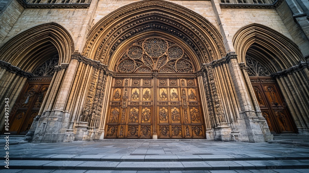 Obraz premium Intricate Wooden Doors of Historical Cathedral