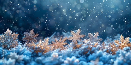 Winter background with snow. Celebration xmas background. Snowflake winter decoration