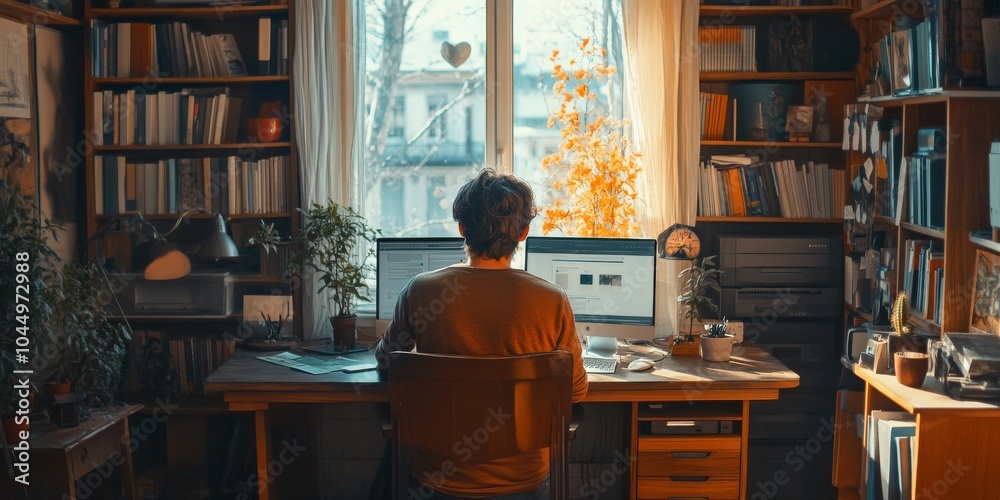 Remote Work Setup in Cozy Home Office Environment Remote Work Setup in Cozy Home Office Environment