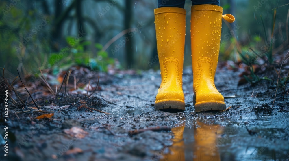 Yellow Rain Boots in a Muddy Forest Yellow Rain Boots in a Muddy Forest