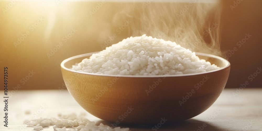 Warm and Inviting Table Setting with Overflowing Bowl of White Rice Generative AI Warm and Inviting Table Setting with Overflowing Bowl of White Rice Generative AI