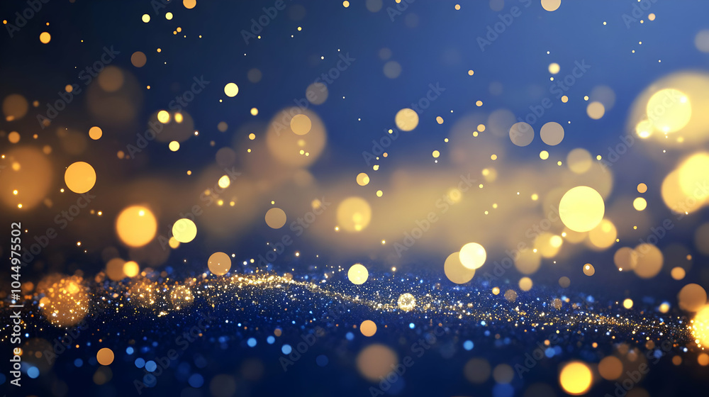 Naklejka premium Abstract Background with Golden Lights and Blue Glitter
