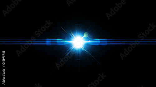 Bright blue light burst with lens flare on a black background