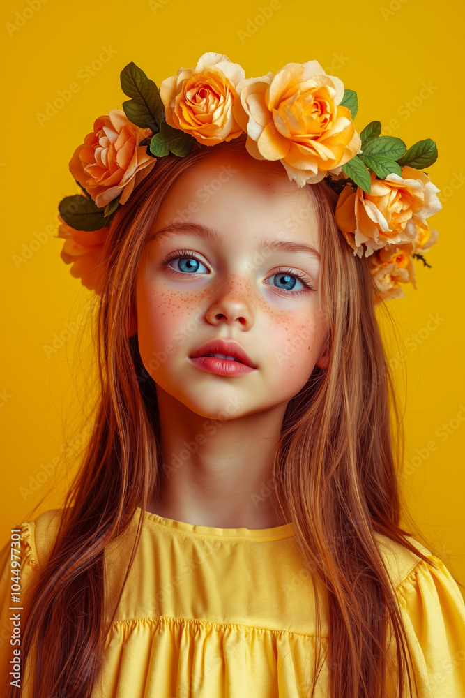 A young girl with a flower crown on her head A young girl with a flower crown on her head