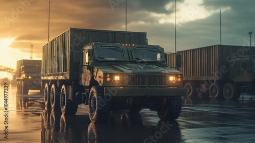 Military vehicle logistics, showcasing the systems and processes used to manage the transport and deployment of military vehicles photo