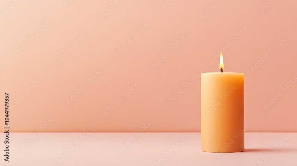 Calm and Serene Peach Candle on Soft Background Calm and Serene Peach Candle on Soft Background