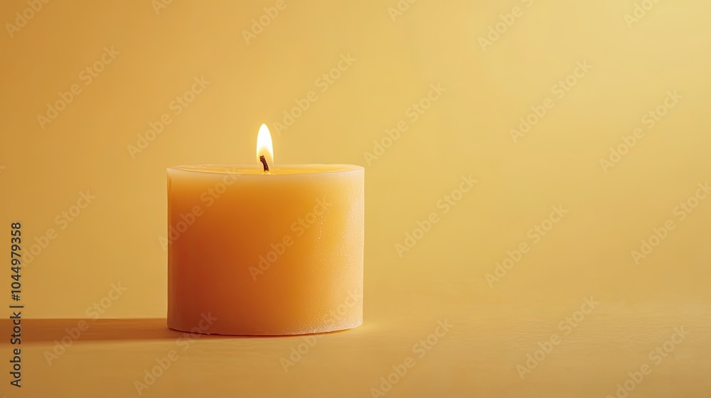 Warm Candle on Soft Yellow Background Warm Candle on Soft Yellow Background