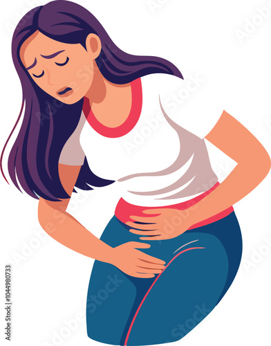 Young woman suffering from strong stomach ache