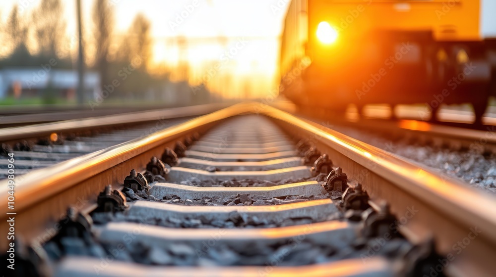The image captures the movement of a passenger train with bright sunlight melting the scene, underlining the energetic and contemporary aspects of daily commutes. The image captures the movement of a passenger train with bright sunlight melting the scene, underlining the energetic and contemporary aspects of daily commutes.