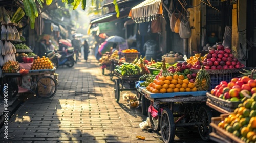 Vibrant Fruit Stalls in a bustling Asian Market
