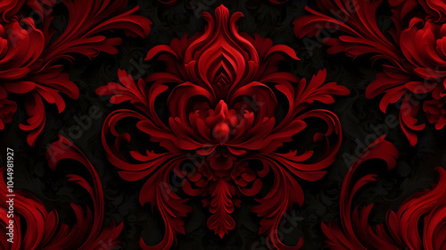 Red Floral Design, 3D Illus...
