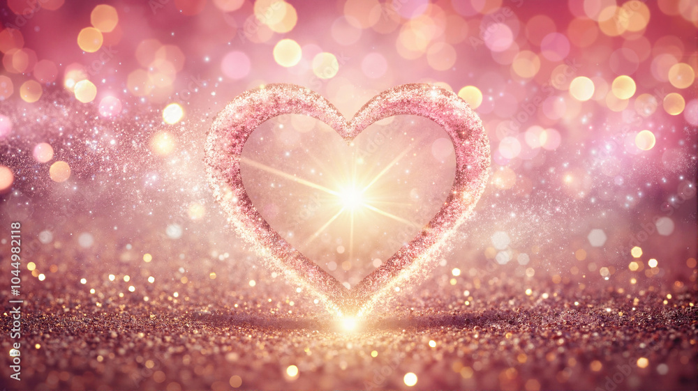 Sparkling pink heart with glowing lights and glitter background. Sparkling pink heart with glowing lights and glitter background.
