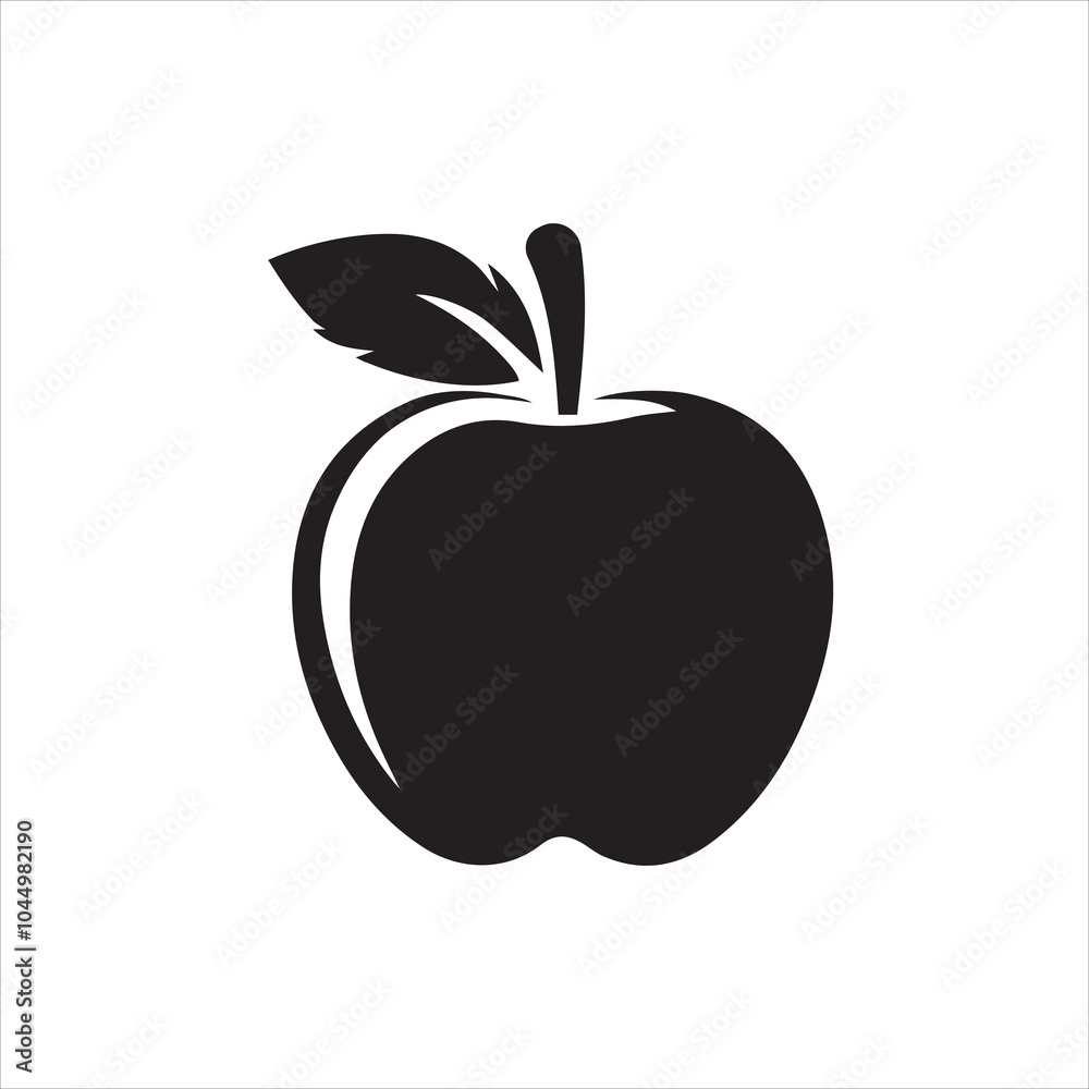 A black and white apple vector silhouette with a leaf on it A black and white apple vector silhouette with a leaf on it