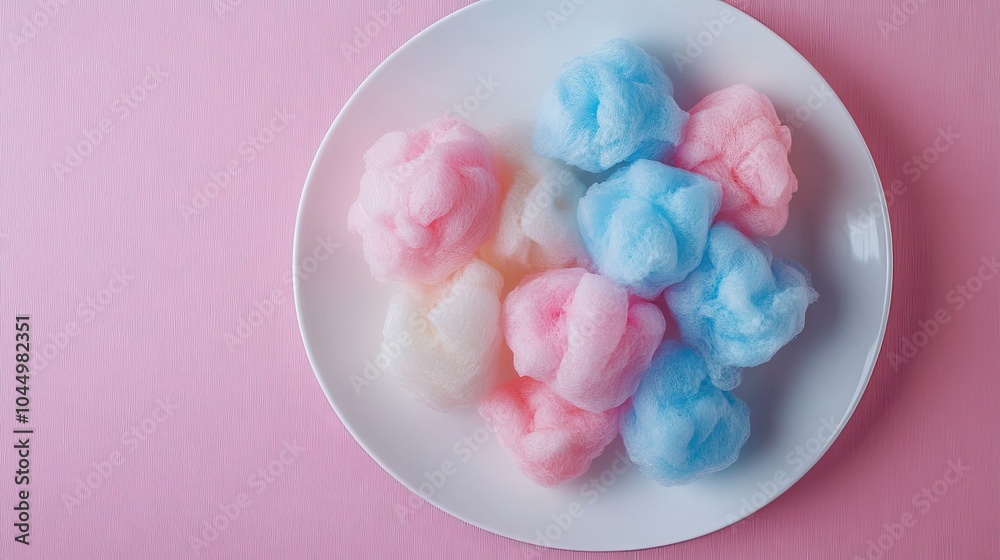 Colorful Cotton Candy on a White Plate