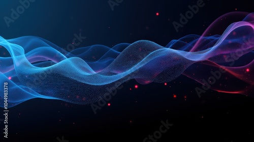 An abstract 3D illustration depicting data streaming through cyberspace, featuring flowing digital particles.