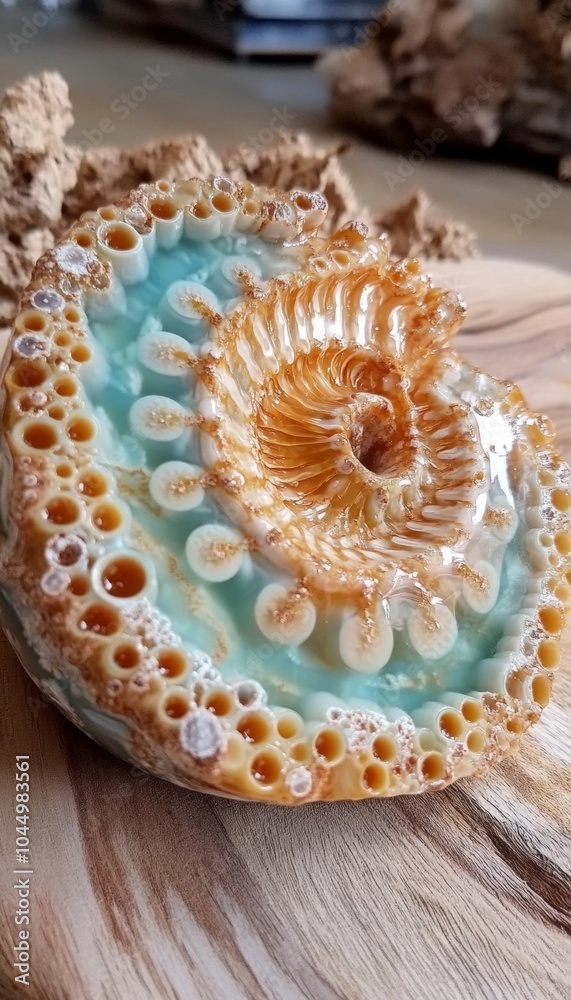 Close-up of a ceramic sculpture with intricate details and a smooth, glazed finish. The sculpture features a swirl of orange and blue hues, creating a mesmerizing pattern. Close-up of a ceramic sculpture with intricate details and a smooth, glazed finish. The sculpture features a swirl of orange and blue hues, creating a mesmerizing pattern.