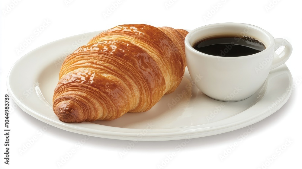 Fresh Croissant and Coffee on a White Plate Fresh Croissant and Coffee on a White Plate