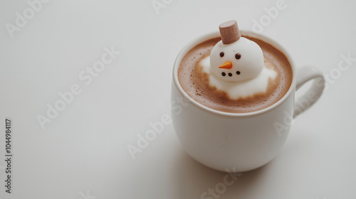 snowman with a cup of coffee, snowman hot chocolate, mug filled with hot chocolate, Christmas beverage, snowman marshmallow, snowman latte photo