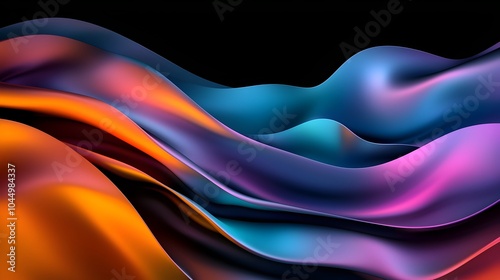 Captivating iridescent 3D abstract design with smooth shimmering metallic curves and a rich dark background This visually striking and ethereal artwork showcases a harmonious blend of color light