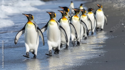 King penguins walking on the beach