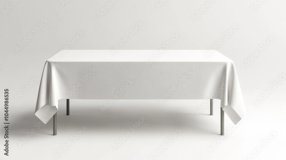 A simple, white tablecloth drapes over a rectangular table, creating a clean and minimalist look in a bright, neutral space. A simple, white tablecloth drapes over a rectangular table, creating a clean and minimalist look in a bright, neutral space.