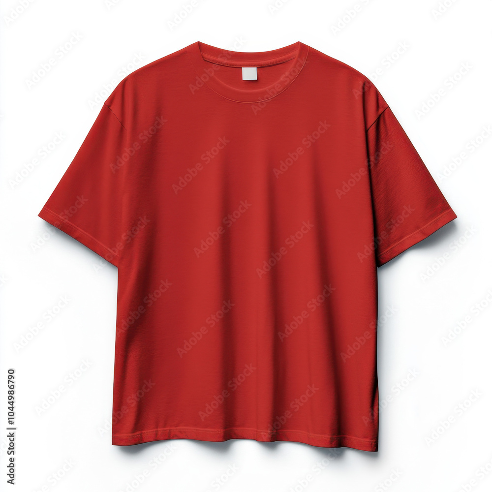 A simple, solid red t-shirt with short sleeves, suitable for casual wear and versatile styling options. A simple, solid red t-shirt with short sleeves, suitable for casual wear and versatile styling options.