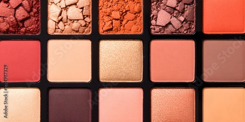 A close-up view of a vibrant eyeshadow palette featuring a variety of warm tones, ideal for creating diverse makeup looks.